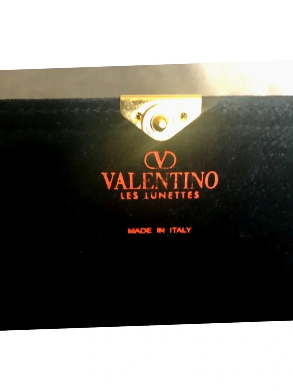 Valentino Black Leather Eyewear Case with Red Stitching and Gold Accent